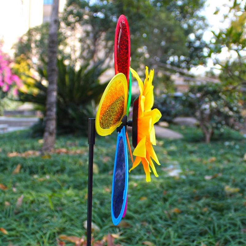 New Colorful Rainbow Sun Flower Spinner Wind Windmill Garden Yard Outdoor Decor