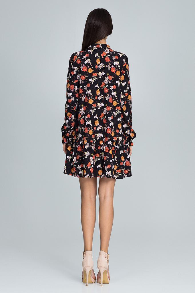 Short floral dress with a bow at the neckline - M599 size /