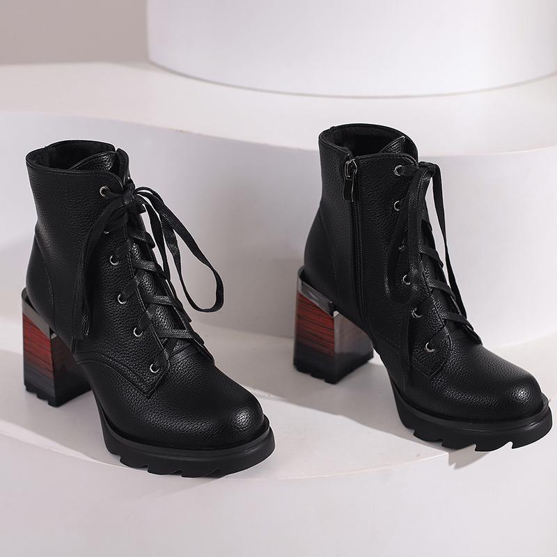 Korte damehøye hæler høst og vinter nye tykkhælede korte støvletter i britisk stil i stor størrelse