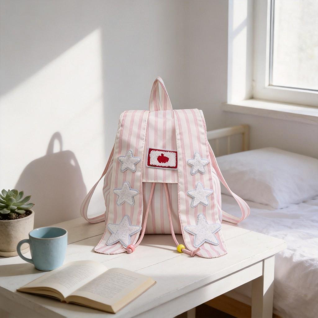 Soft Girl Bunny Ear Backpack With Striped Pattern For Daily Use And Student Commute