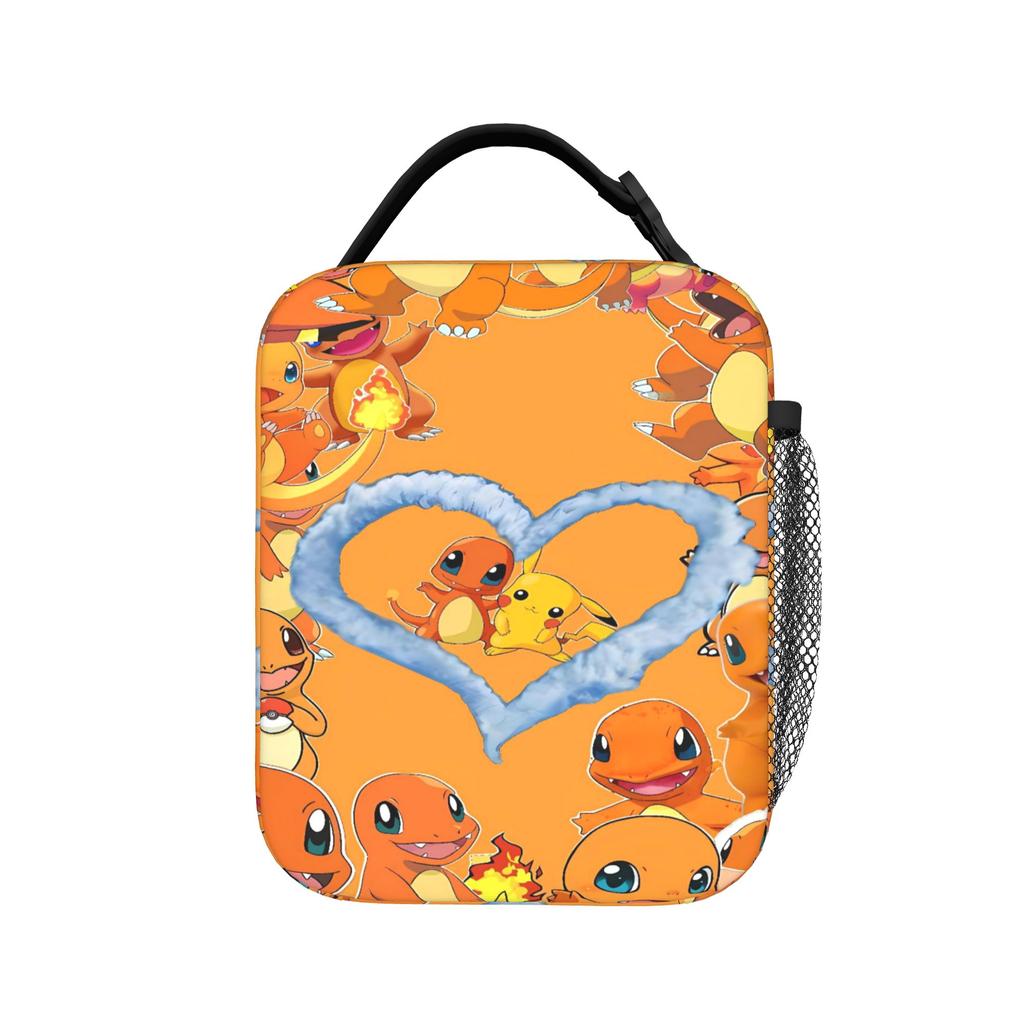 Charmander Splash Anime Lunch Bag School Lunch Box For Child Fun Print Thermal Tote Handbags Oxford Portable Cooler Bag