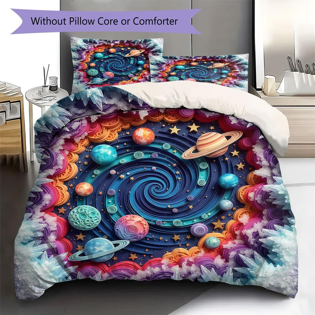 Colorful Planet Pattern Bedding Quilt Set Quilt Cover Pillowcase Home Decoration Birthday Gift (1 * duvet cover + 2 * pillowcase, without core)