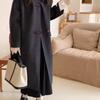 2025 Autumn/Winter Korean Style Charcoal Black Double-Faced Wool Coat with Hood and Toggle Closure
