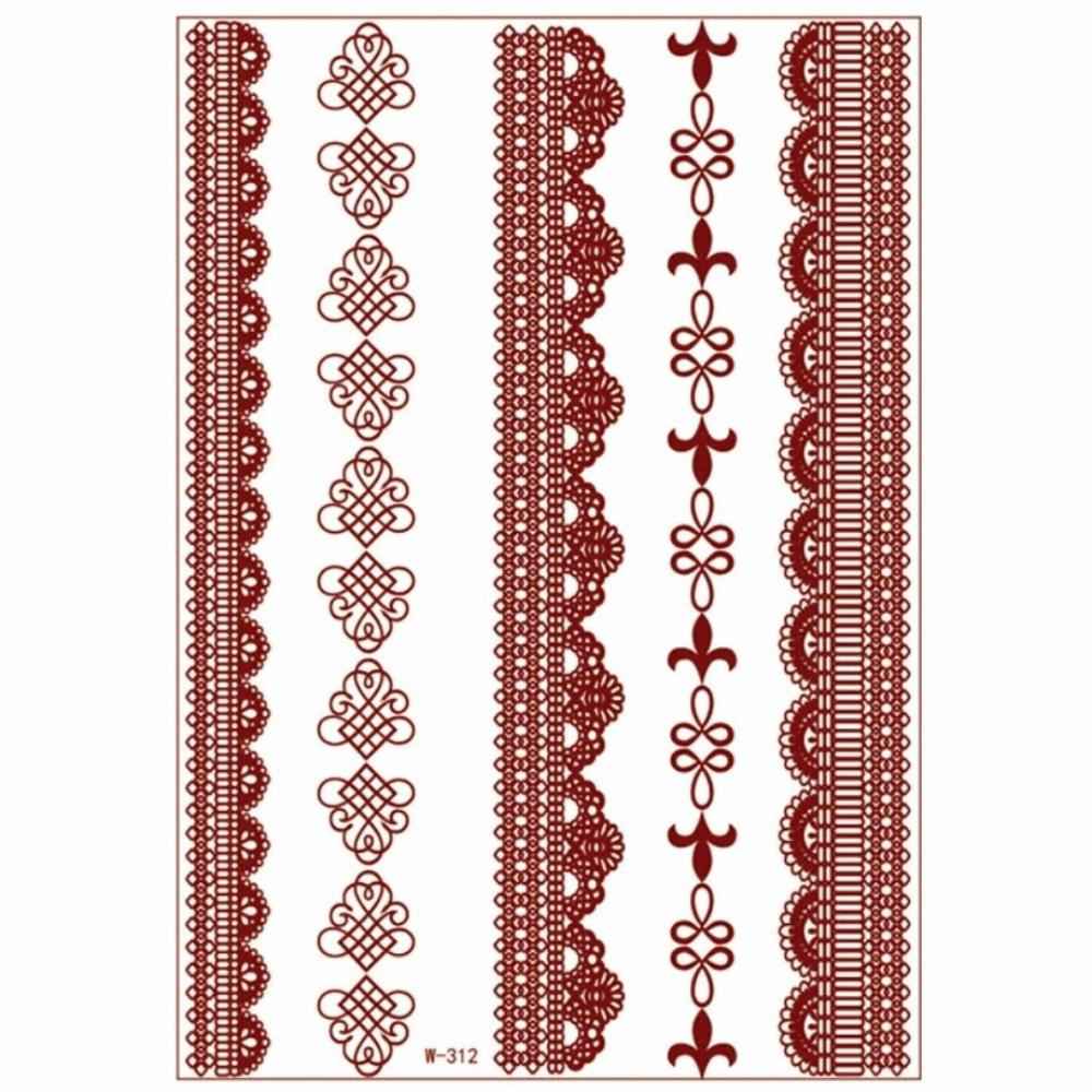 Lace Fake Tattoo Henna Tattoo Stickers Legs Arm Red Henna Tattoo Decals Temporary Tattoo  Girls
