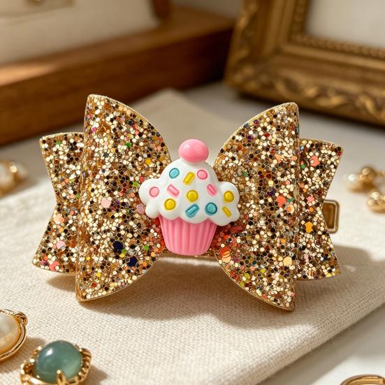 Girl Hairpin Three-Dimensional Bow Shape Rainbow Gradient Color Glitter Hair Clip Side Bangs Party Hair Accessory
