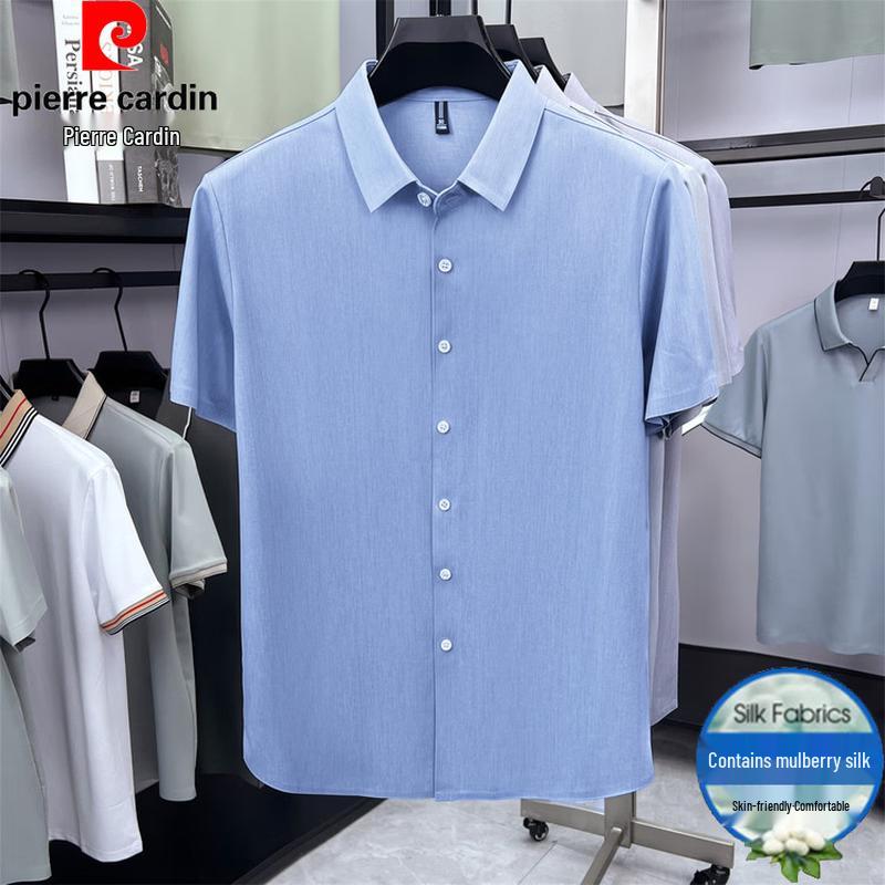 Pierre Cardin Men's Summer Business Casual Silk Blend Short-Sleeve Shirt