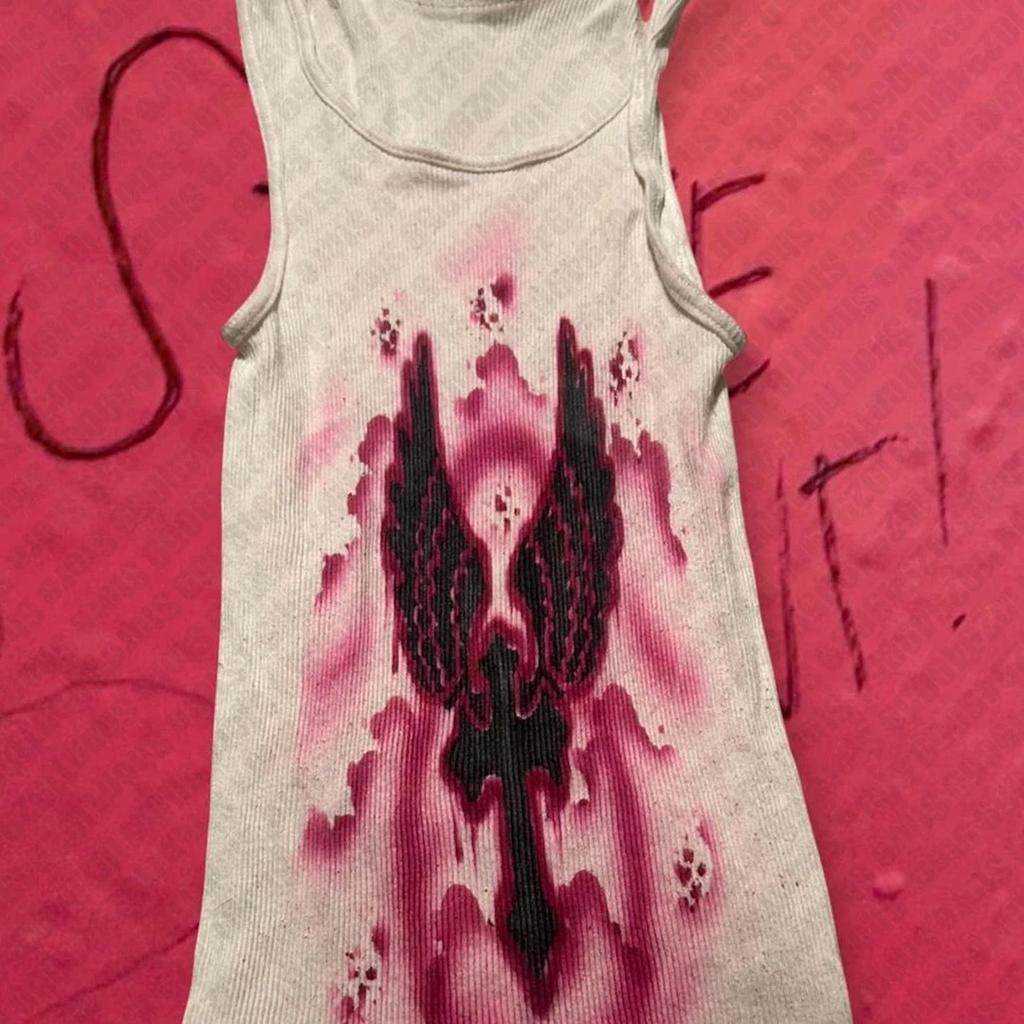 2000er y2k Harajuku Neues Modell Geripptes Tanktop Streetwear Trendige Persönlichkeit Kleidung Ganzjahreskleidung Unisex Bequem Kurz Weich