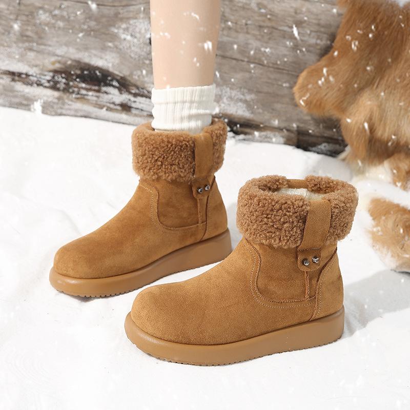 Women's Large Size Soft Sole Heightening Winter Warm Fur One Anti-slip Snow Boots Plush Lined Ankle Boots Outdoor Sports Furry Mouth Cotton Boots
