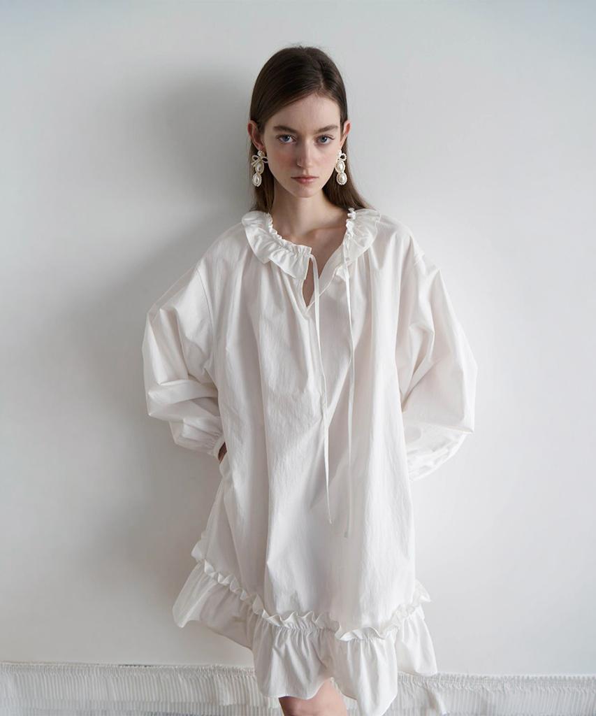 Odeukaelol Sasha Frill Dress_White