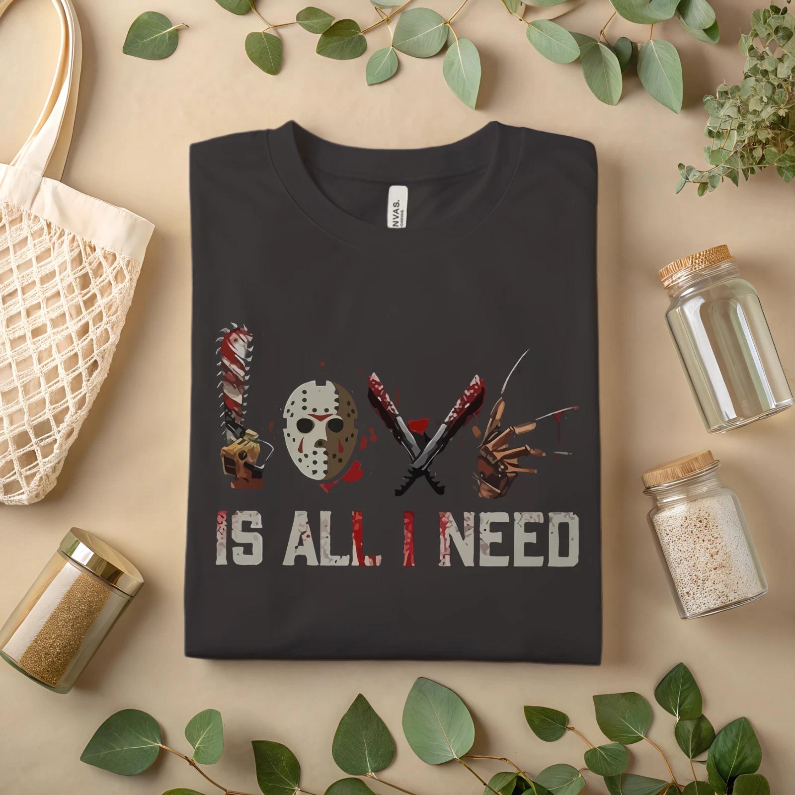Horror Movie Icons T-Shirt – Love Is All I Need Graphic Tee A236 3XL