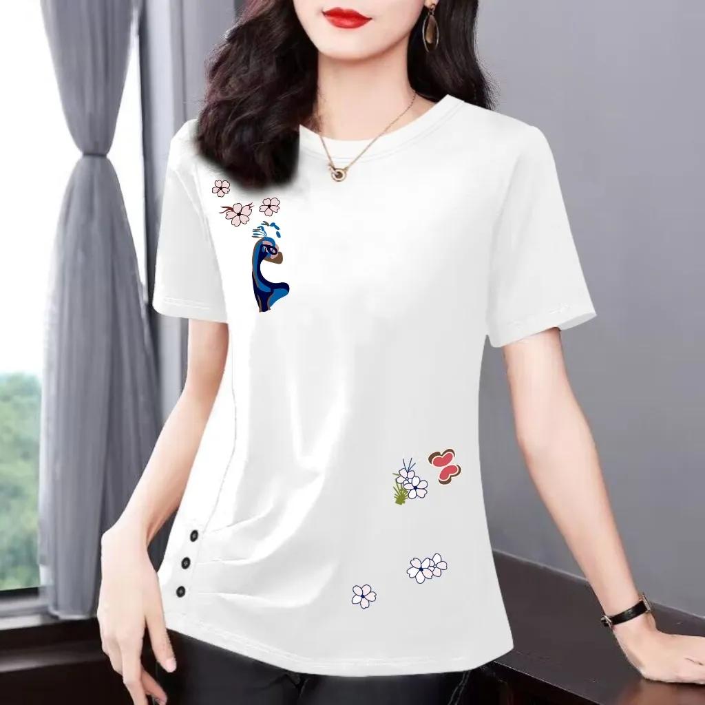 Women's Summer Korean Version Loose Slimming Round Neck Irregular Top Pure Cotton Short Sleeved Slim Fit T-shirt