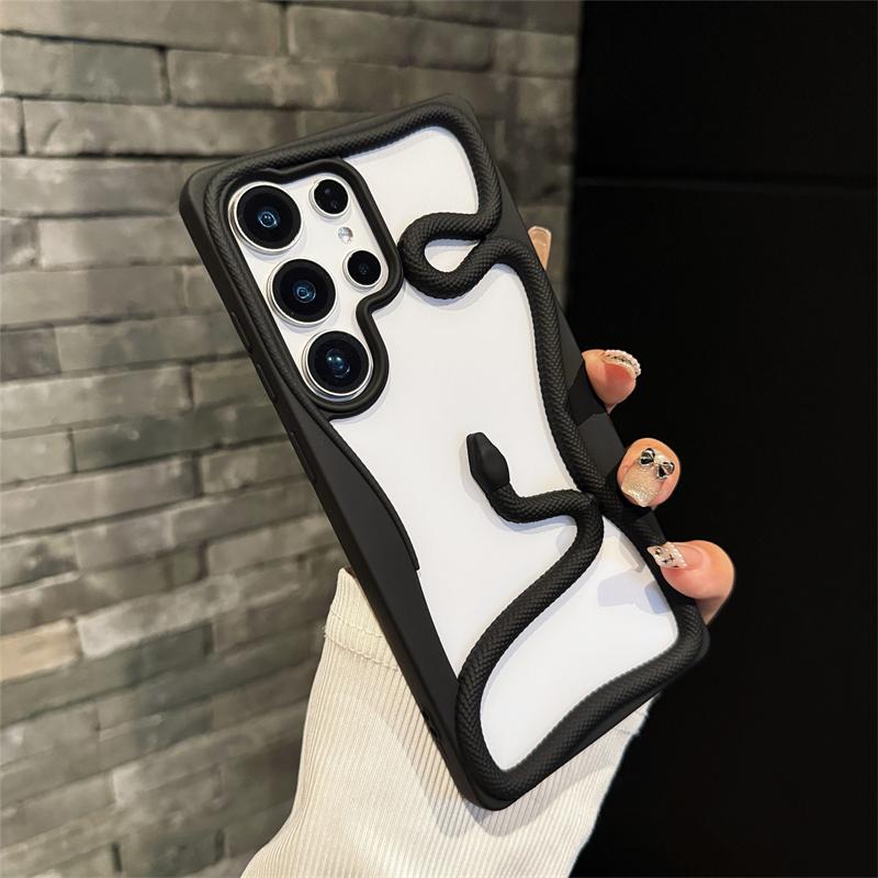 3D Schlangen Handyhülle für Samsung Galaxy S25 Ultra S24 S23 FE S22 A56 A36 A26 A06 A16 A55 A54 A15 A14 Galvanisiert Hohl Stoßstangenabdeckung
