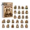 Cute Sloth Pendant Set Advent Calendar, 24Pcs Acrylic 2D Ornament Holiday Collectibles with Vintage Warm-Tone Designs, Christmas Tree Hanging