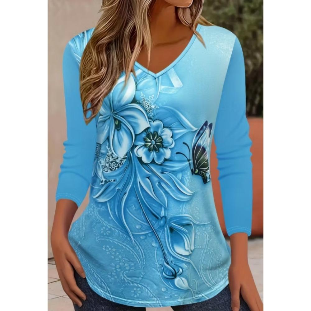 Women's T-Shirt Casual Long Sleeve Stripe Pattern Print Crew Neck Female Oversized Clothing Outdoor Vintage T Shirts