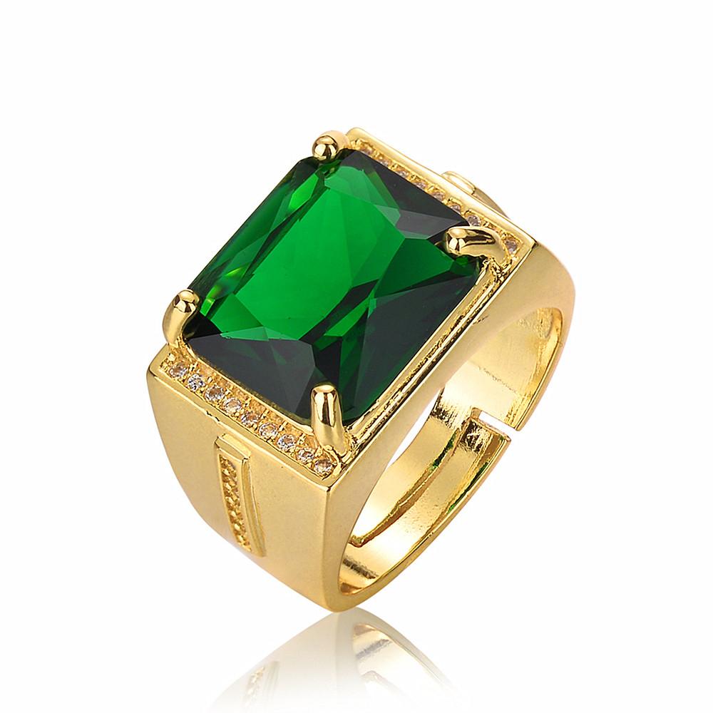 Vintage Zielony Kryształ Szmaragdowe Kamienie Szlachetne Diamenty Pierścionki dla Mężczyzn 18k Złoty Kolor Bague Biżuteria Bijoux Modne Akcesoria Prezenty Nowość