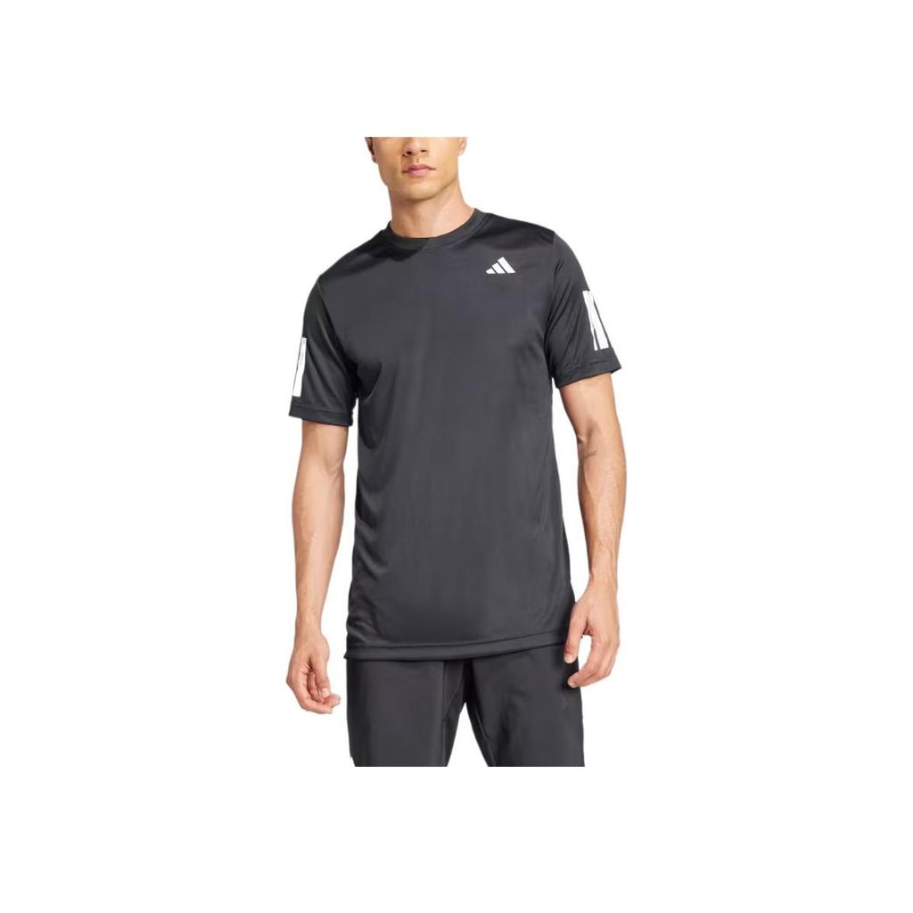 adidas SS25 Club 3STR Einfarbig Gestreift Atmungsaktiv Mode Logo Einfach Schön Kurzarm T-Shirt Herren Oberteile Schwarz JG0978