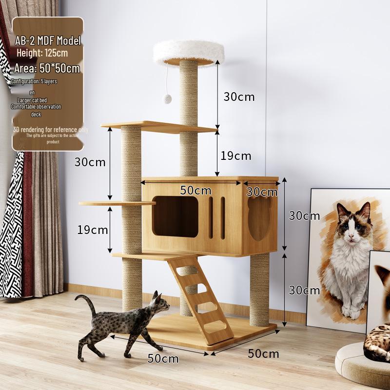 Solid Wood Large Cat Tree with Space Capsule and Jumping Platform