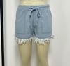 European & American High-Waist Elastic Tassel Denim Shorts for Women