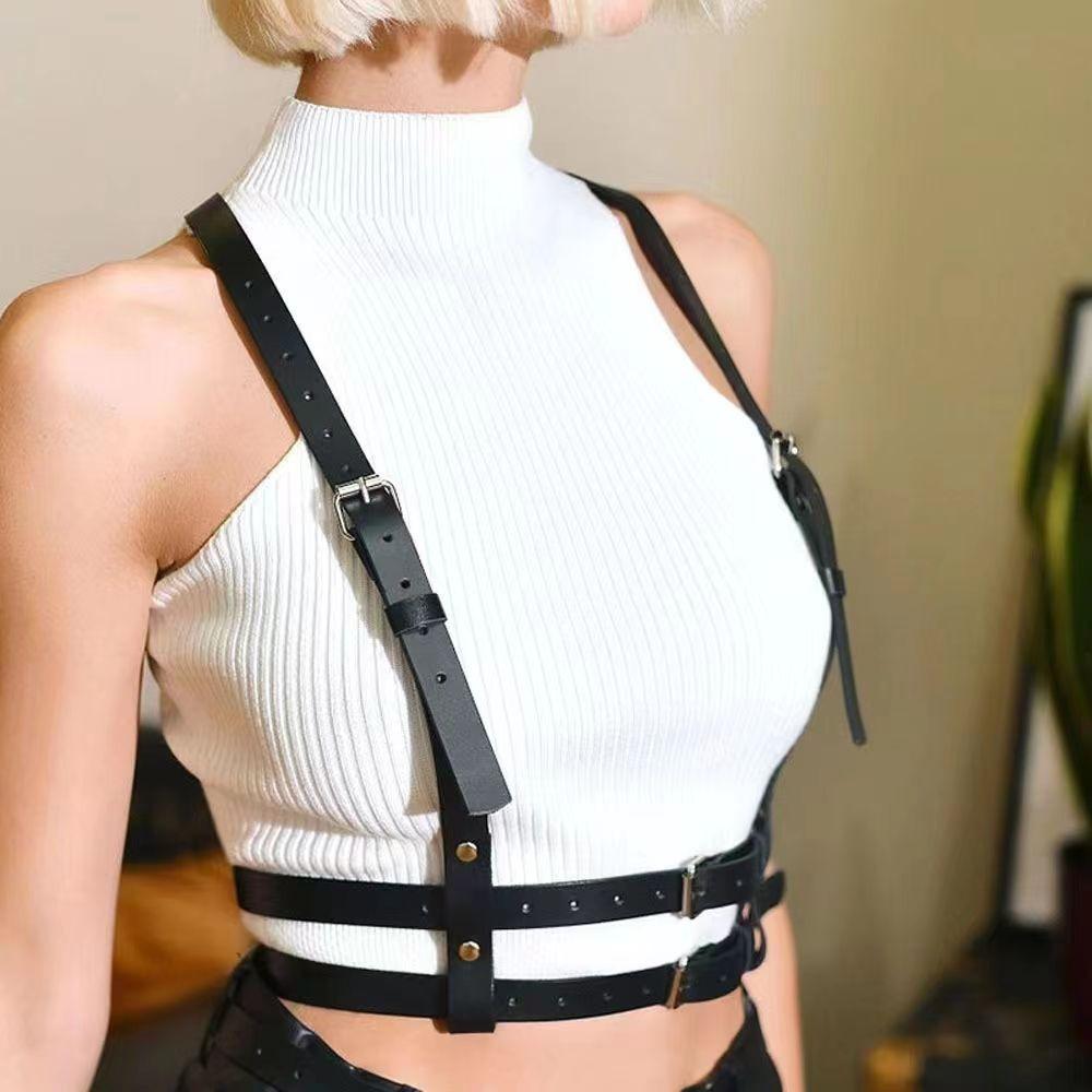 Punk Belt Black Pu Leather Belt Harness Belt for Women Gothic Body Adjustable Waist Belts Dresses Party Accessories