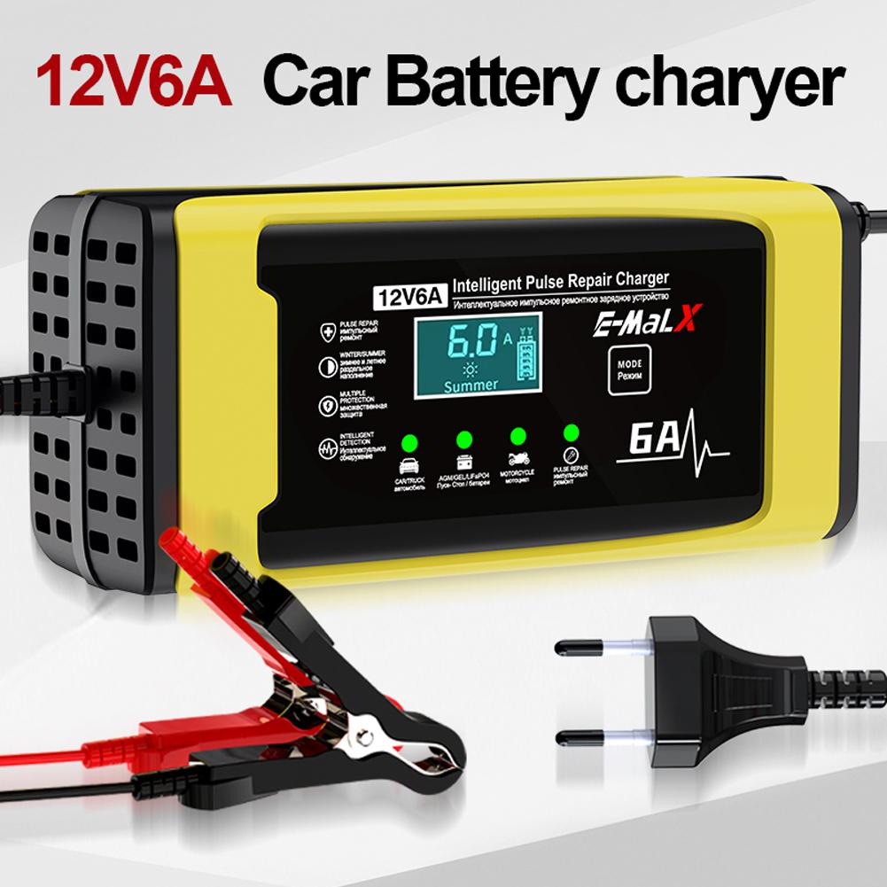 12V 6A Car Battery Charger 110-240V Power Puls Repair Charger Wet Dry Lead Acid Battery LED Display Moto Truck Battery Charger