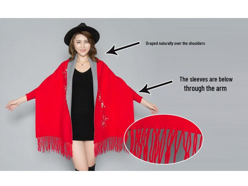 Korean Style Embroidered Shawl Cape: Versatile Knit Scarf for All Seasons