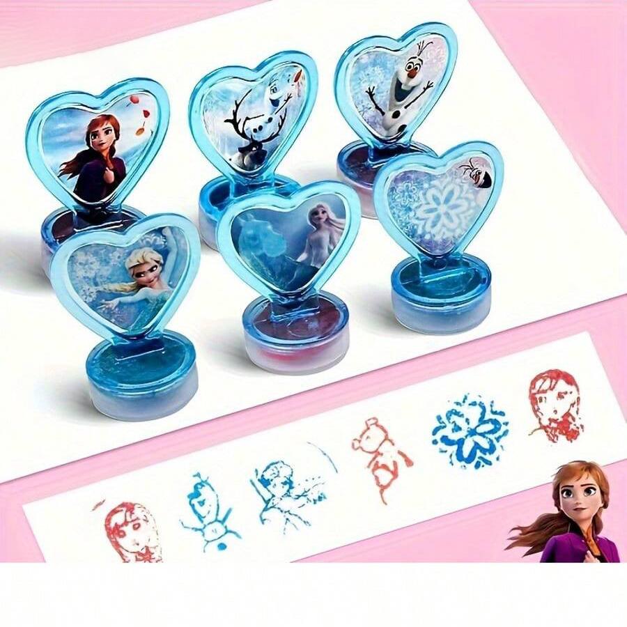MINISO 6pcs Frozen Princess Stamp Set - Washable Cartoon Seal Stamps - Multi-color Options, Suitable for Album Decoration