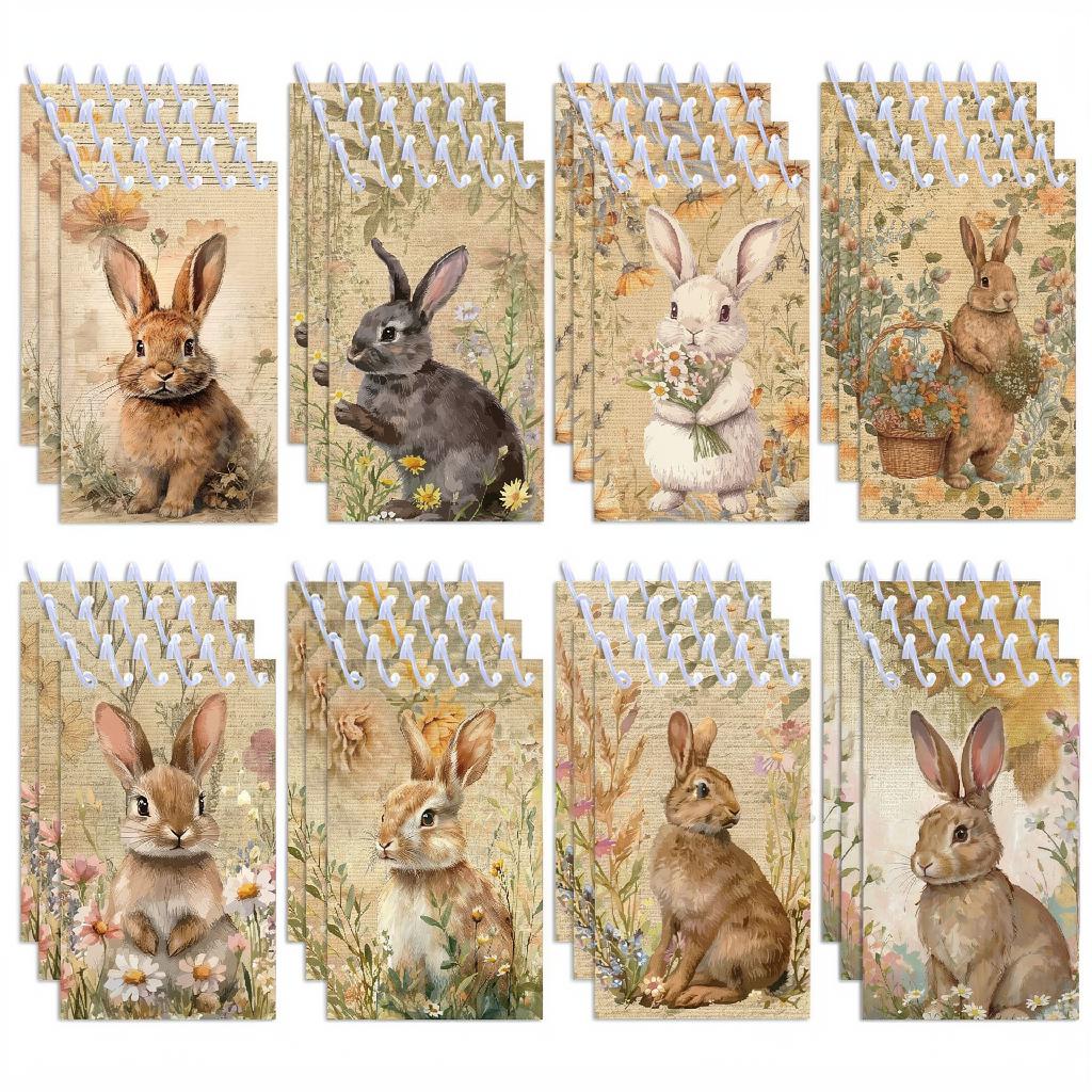 

Rabbit Pocket Notebooks Vintage Spiral Memo Pad Vintage Rabbit Notebooks Decorative Easter Bunny Note Book For Travel Easter