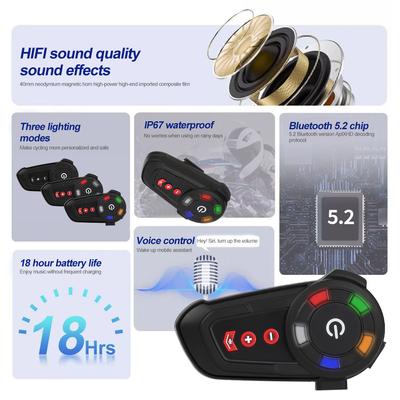 BT5.2 Motocyklová helma Headset Bezdrátová handsfree sada pro volání a telefon Voděodolná sluchátka MP3 hudební přehrávač Reproduktor pro jezdce a lyžování