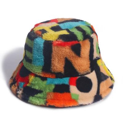 Winter Warm Bucket Hat European and American Creative Hat Women's Colorful Printed Pot Hat Versatile Fashion Plush Hat