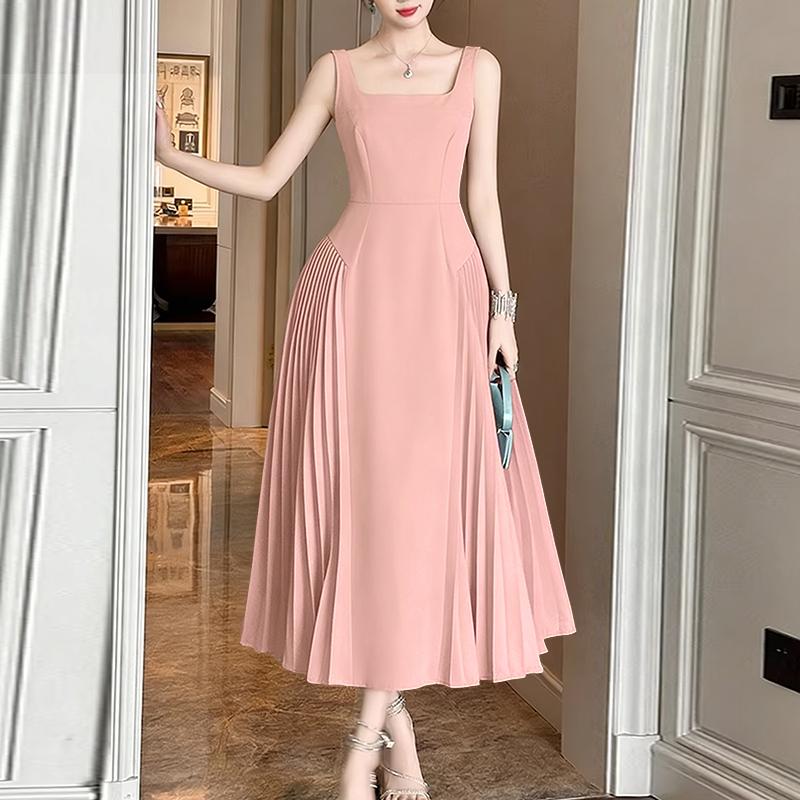 ZANZEA Women Elegant Square Collar Casual Sleeveless A-line Pleated Dress 2XL розовый