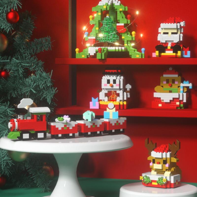 Christmas Gifts Micro Building Block Series Santa Claus Reindeer Puzzle Assembling Bricks Table Decoration Toys Children Kids