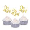 10Pcs Gold Oh Baby Cupcake Topper Boy Girl Baby Shower Gender Reveal Kids 1st Birthday Party Decoration Cake Decorating Supplies