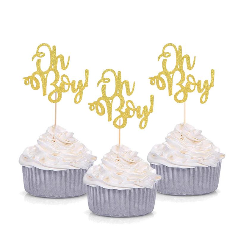 10Pcs Gold Oh Baby Cupcake Topper Boy Girl Baby Shower Gender Reveal Kids 1st Birthday Party Decoration Cake Decorating Supplies