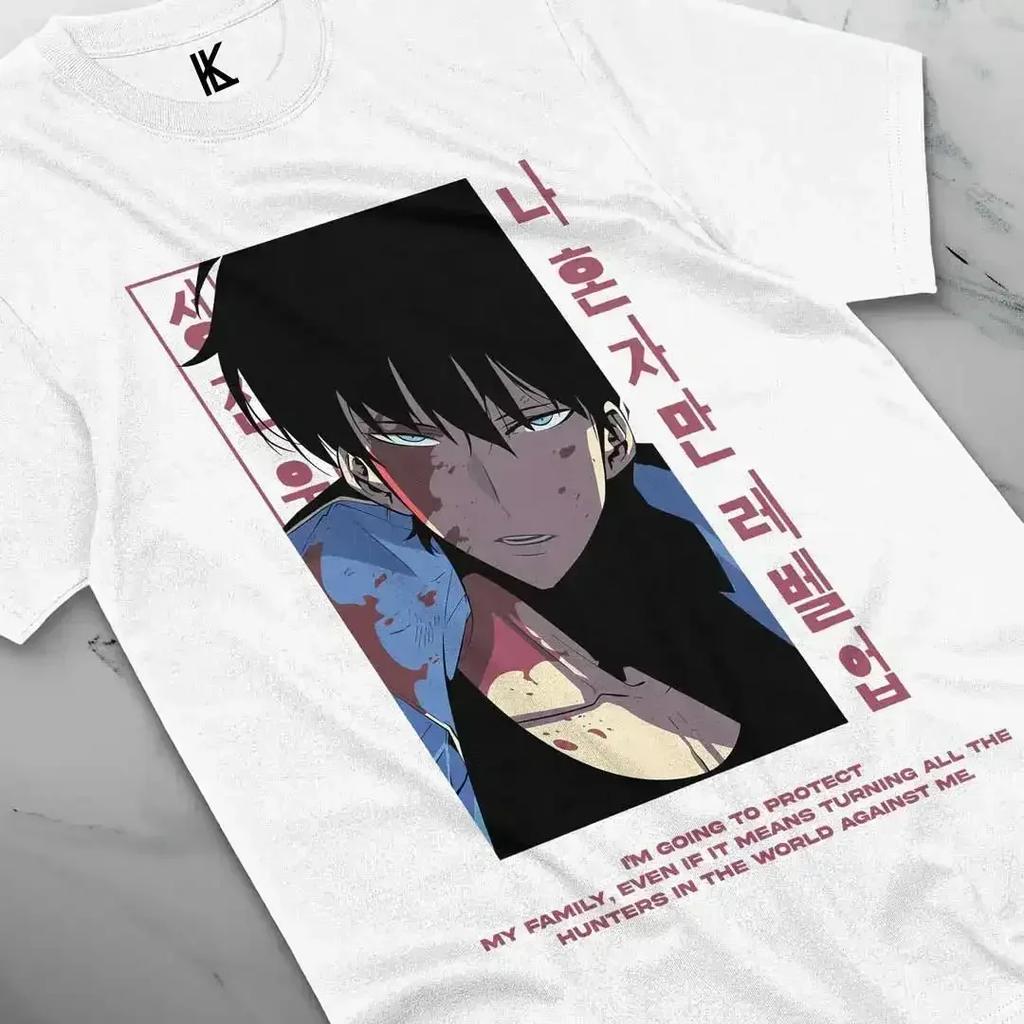Solo Leveling Arise Schatten Anime T-Shirt Herren Damen Sung Jin-woo Kurzarm Übergroß Locker Baumwolle Herrenbekleidung Top T-Shirts