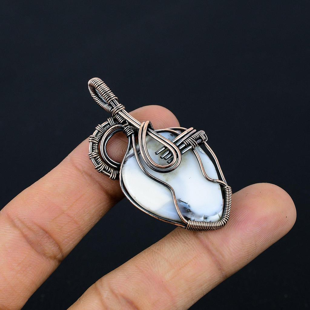 Dendrite Opal 999 Copper Wire Wrapped Pendant, Handmade Gemstone Jewelry Pendant Gift For Birthday