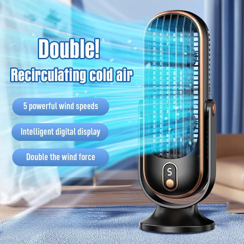 Portable Desktop Fan Cordless Desktop Shaking Fan with LED Fast USB Charging 5-speed High Wind Power
