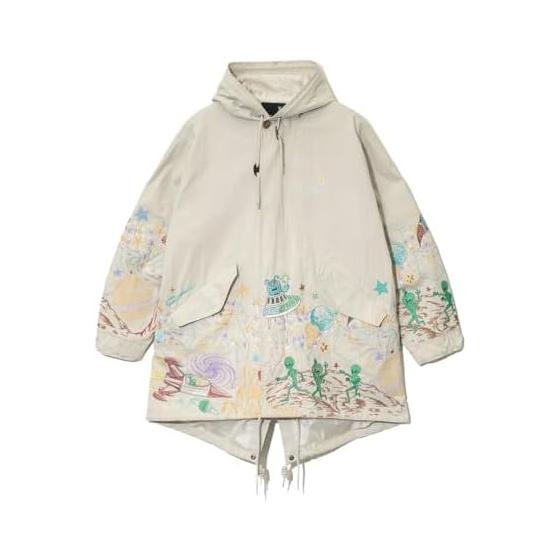 (Go slow caravan) go slow caravan cotton/nylon panel embroidery mod coat (340206)