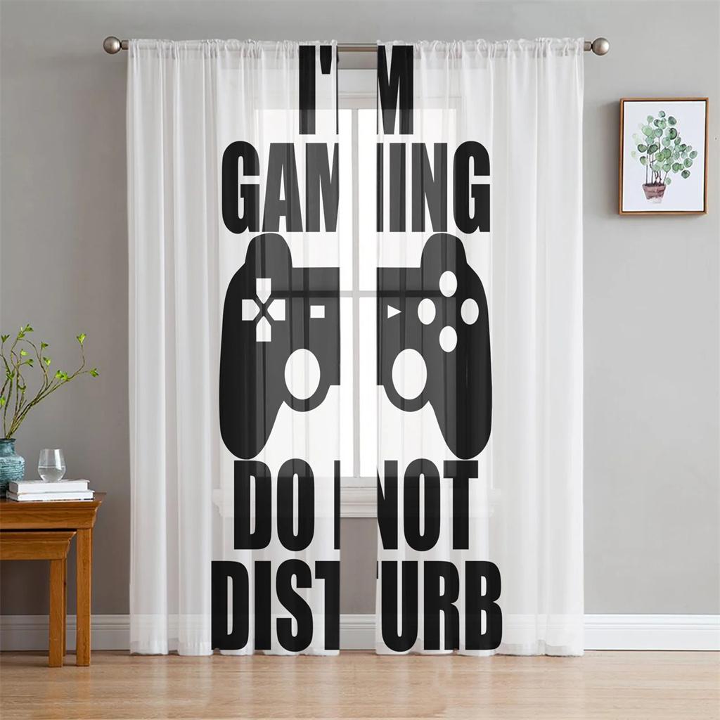 Switch Game Console White Gamepad Voile Curtain For Bedroom Tulle Window Curtain For Living Room Sheer Curtains Blinds Drapes2Pc