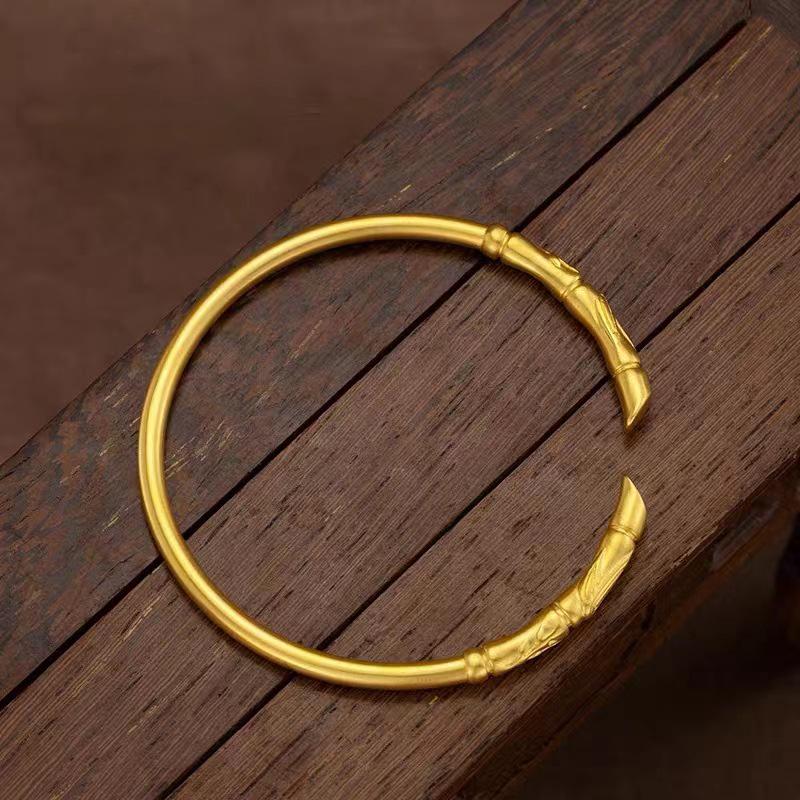 Ancient Style Vietnamese Sand Gold Women's Bamboo Section Open Bangle