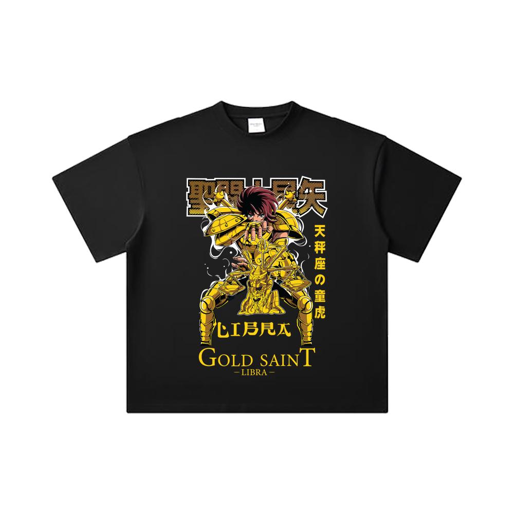 260 GSM Double Yarn 32 Count 100% Cotton Saint Seiya V23 Libra Print Unisex Heavy Cotton T Shirt