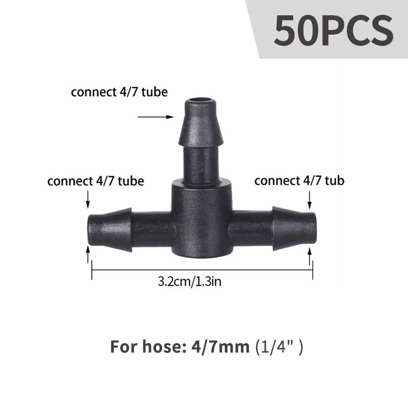 50PCS 4/7mm Hose Connector Tee Elbow Straight Connector Garden Water Pipe Joints Greenhouse Drip Irrigation System Fittings