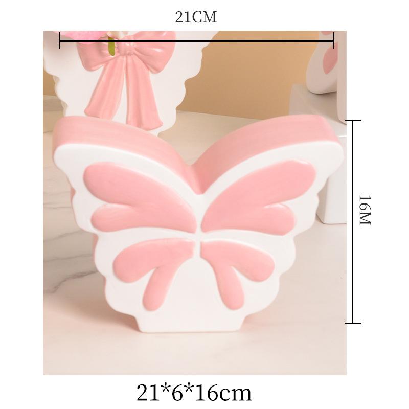 Cute Butterfly Ceramic Vase Bowknot Plant Pot Table Decoration Flowers Arrangement Artificial Flower Vases Room Aesthetic Decor