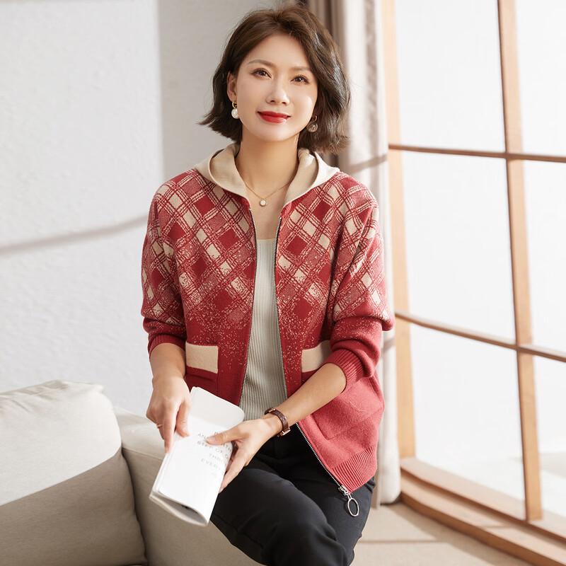 

Mid-Aged Women s Knitted Hooded Jacket 2XL