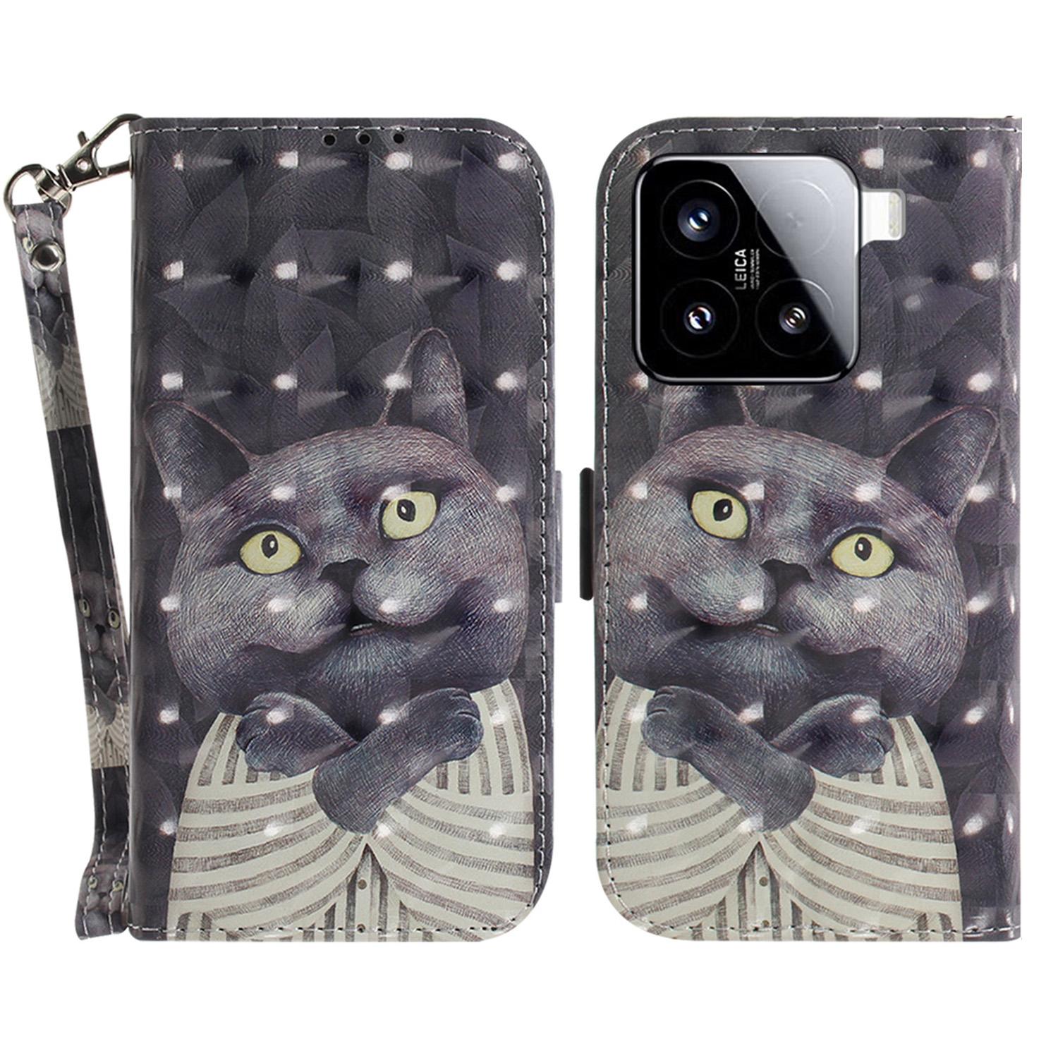 

Для Xiaomi 15 Чехол с принтом, Кожаный кошелек, Чехол для телефона Embracing Cat