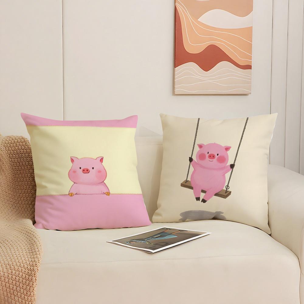 Pretty Elegant Cartoon Cute Pink Pig Cushion Cover Silky Elegant Comfort Sofa Bed Invisible Zipper Beach Pillowcase
