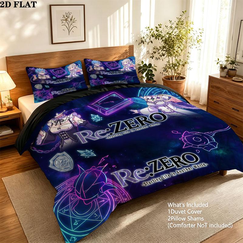 Set Copripiumino Trapuntato con Fantasia Re Zero Federa Regalo di Compleanno per la Casa(1 * copripiumino + 2 * federa, senza nucleo)