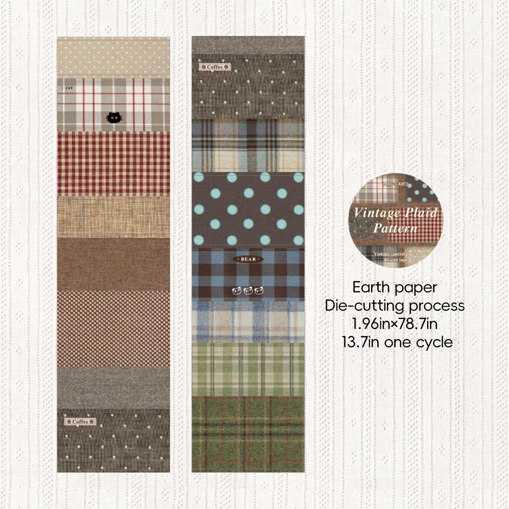 Paper Manuscript Series Vintage Lace Plaid Landscape Material Tape Retro Texture Sketch DIY Scrapbook Journal Decorative Stationery Tape #01