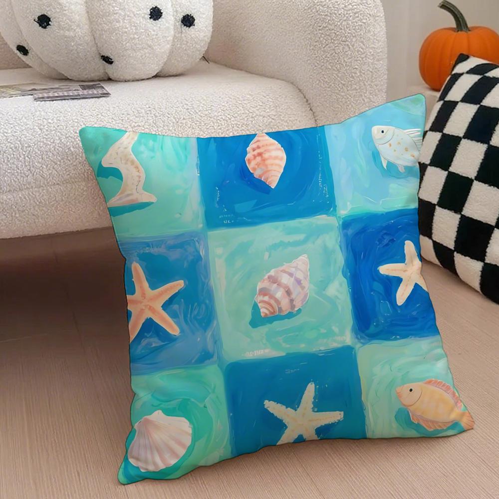 Meeresleben Kissenbezug Sofakissenbezug Versteckter Knopf Strapazierfähiges Polyester Stuhlkissen