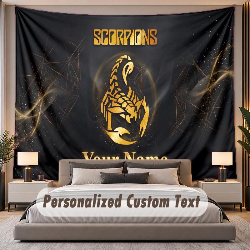 Custom Name Text Tapestry Scorpions Personalized Polyester Wall Tapestry For Bedroom And Room