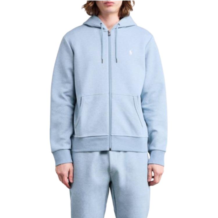 Giacca a maniche lunghe con cappuccio e zip con logo Polo Ralph Lauren da uomo grigio blu 710881517-017
